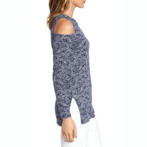 New! MICHAEL KORS Women's Cold Shoulder Blue Paisley Print Top Blouse 3X Plus - Picture 5 of 7